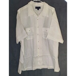 NWOT Paul Frederick Men's XXL White 100% Linen Short‎ Sleeve Button-Up Shirt